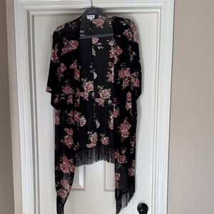 Siren Lily Black Floral Fringe Kimono